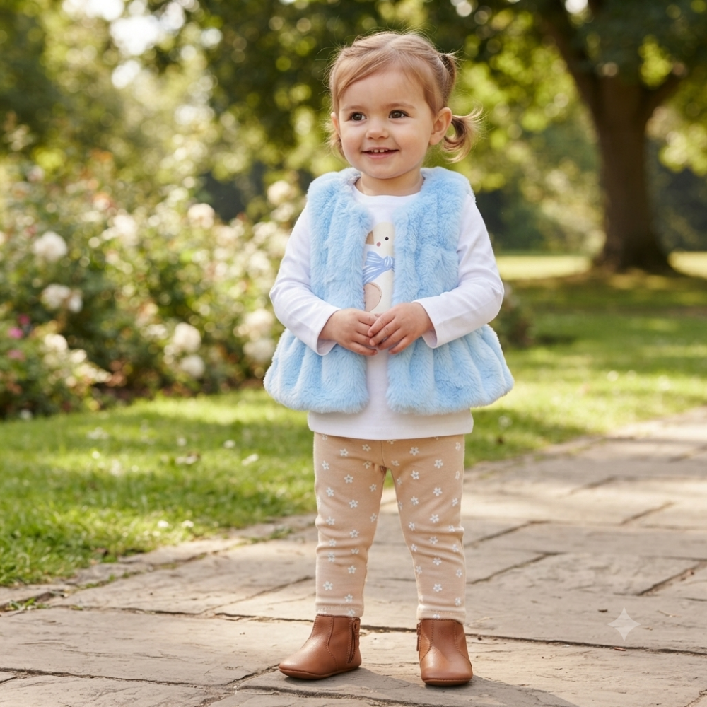J15553INF: Baby Girls Faux Fur Gilet, Top & Legging Outfit (12-24 Months) J15553INF: Baby Girls Faux Fur Gilet, Top & Legging Outfit (12-24 Months)